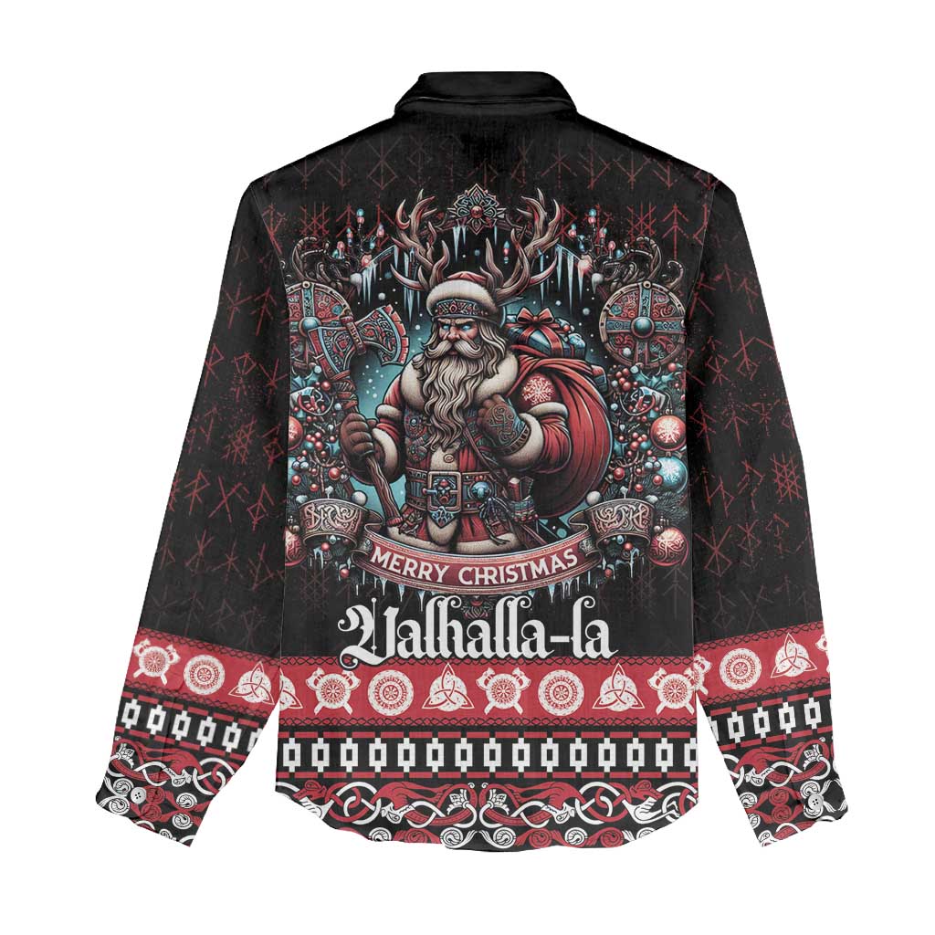 Viking Santa Christmas Women Casual Shirt Valhalla-la Nordic Xmas Spirit - Wonder Print Shop