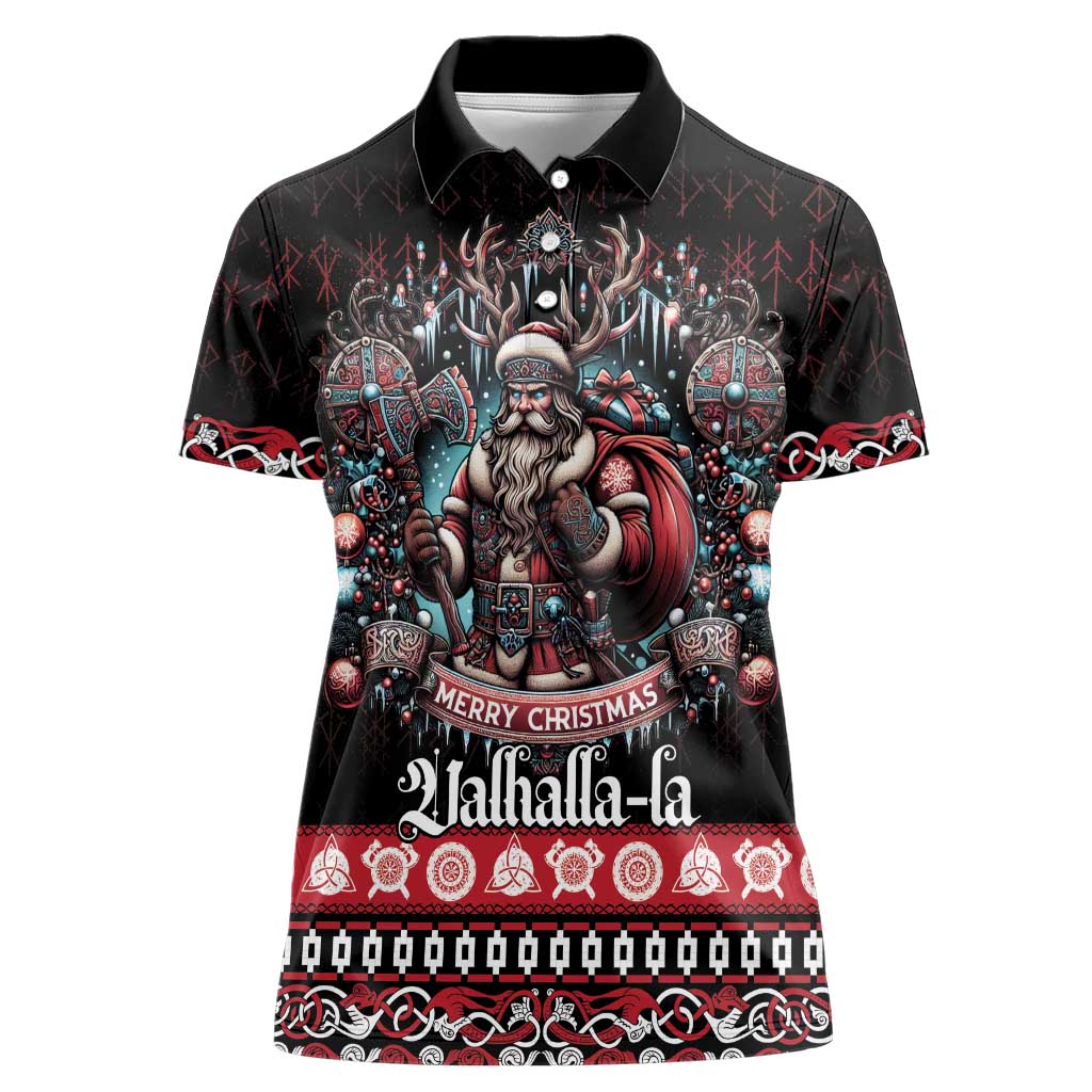 Viking Santa Christmas Women Polo Shirt Valhalla-la Nordic Xmas Spirit - Wonder Print Shop