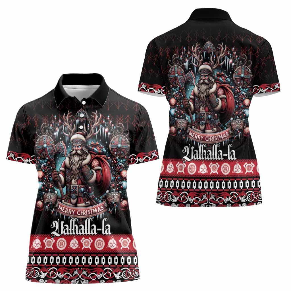 Viking Santa Christmas Women Polo Shirt Valhalla-la Nordic Xmas Spirit - Wonder Print Shop