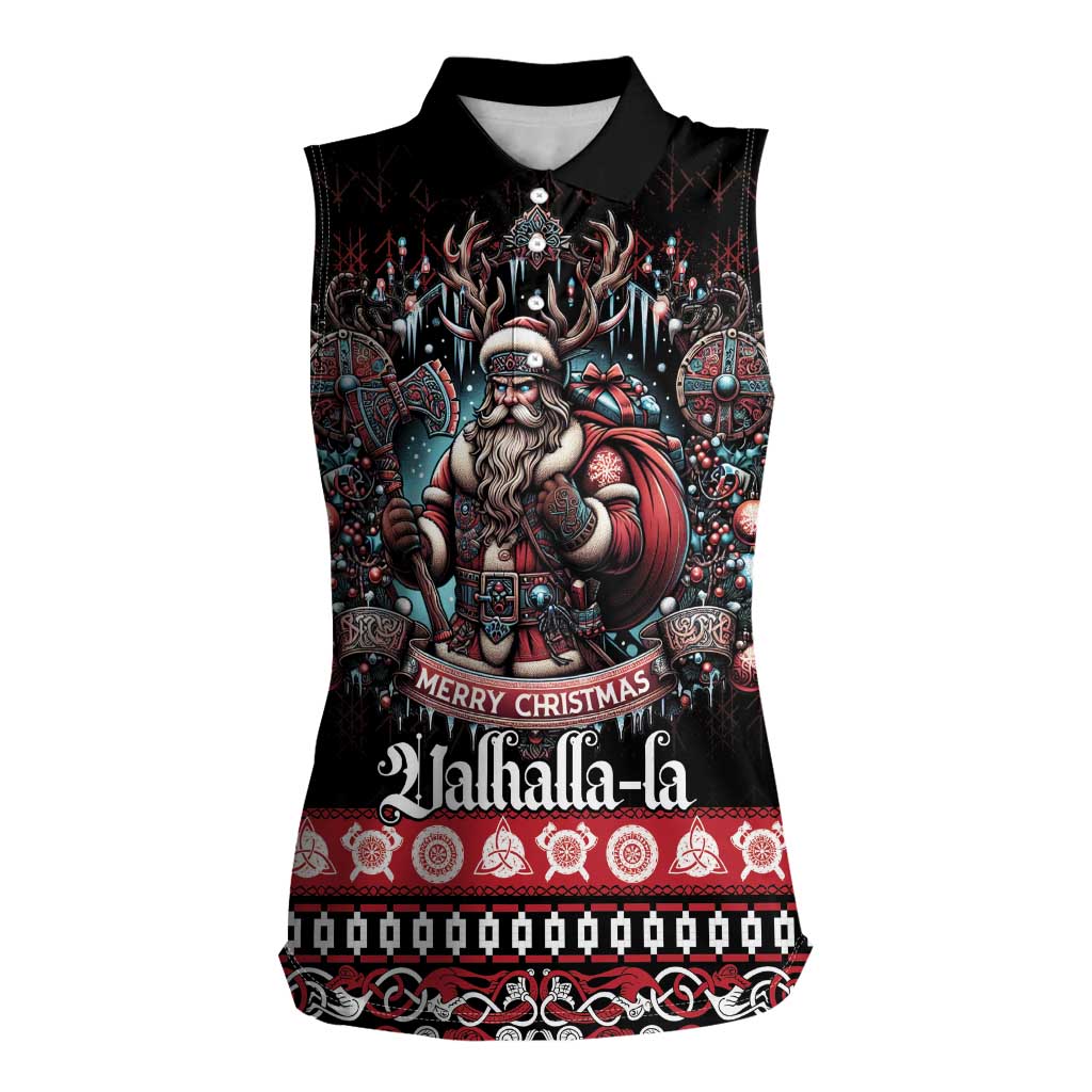 Viking Santa Christmas Women Sleeveless Polo Shirt Valhalla-la Nordic Xmas Spirit - Wonder Print Shop