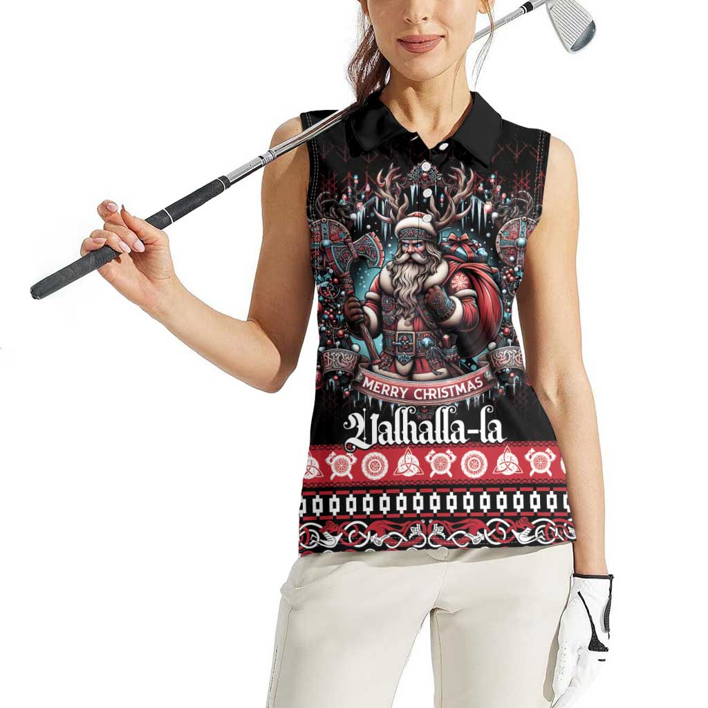 Viking Santa Christmas Women Sleeveless Polo Shirt Valhalla-la Nordic Xmas Spirit - Wonder Print Shop