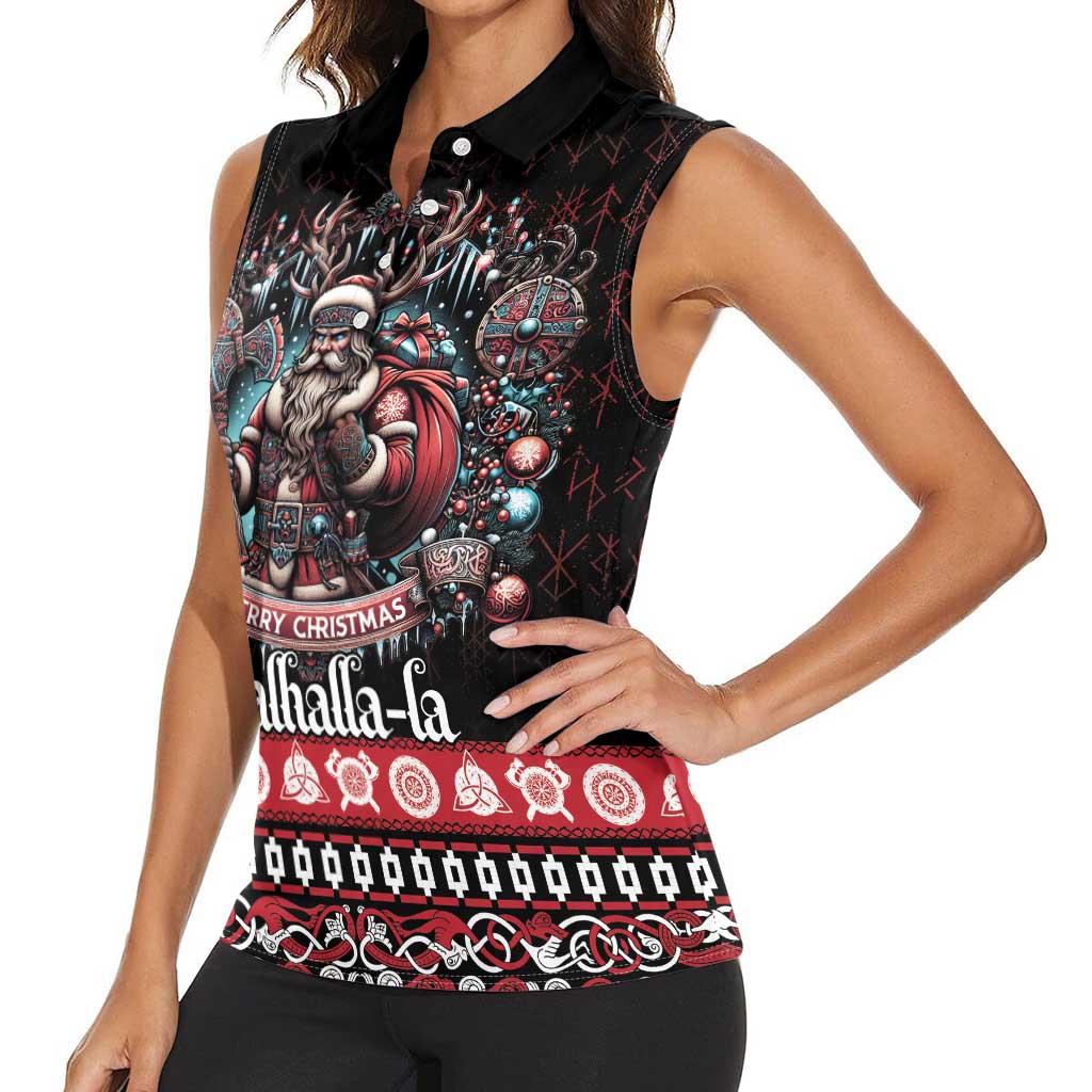 Viking Santa Christmas Women Sleeveless Polo Shirt Valhalla-la Nordic Xmas Spirit - Wonder Print Shop
