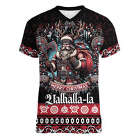Viking Santa Christmas Women V-Neck T-Shirt Valhalla-la Nordic Xmas Spirit - Wonder Print Shop