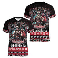 Viking Santa Christmas Women V-Neck T-Shirt Valhalla-la Nordic Xmas Spirit - Wonder Print Shop