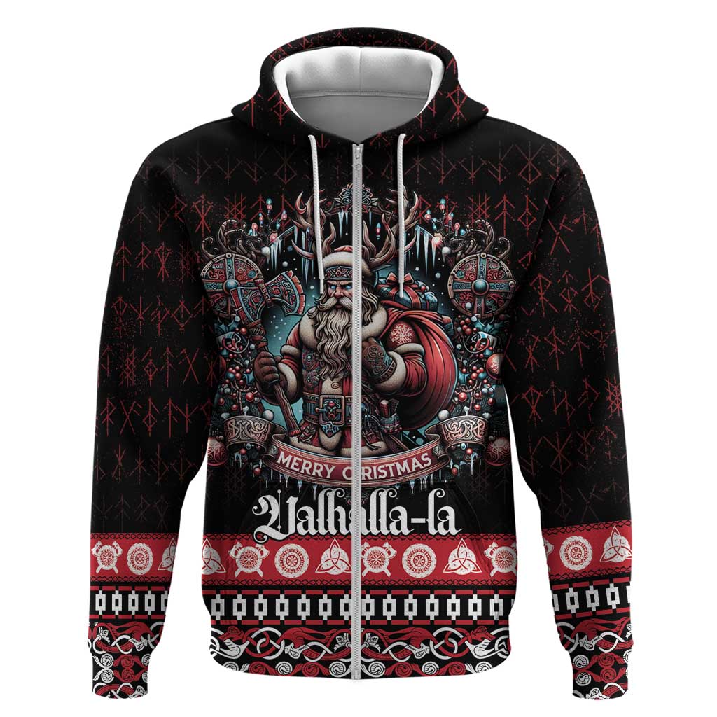 Viking Santa Christmas Zip Hoodie Valhalla-la Nordic Xmas Spirit - Wonder Print Shop