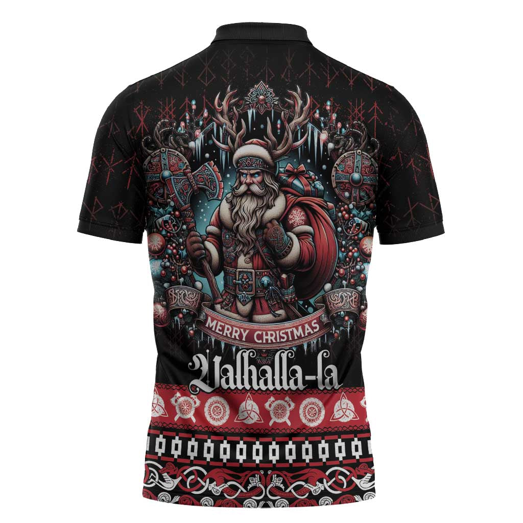 Viking Santa Christmas Zipper Polo Shirt Valhalla-la Nordic Xmas Spirit - Wonder Print Shop