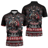Viking Santa Christmas Zipper Polo Shirt Valhalla-la Nordic Xmas Spirit - Wonder Print Shop