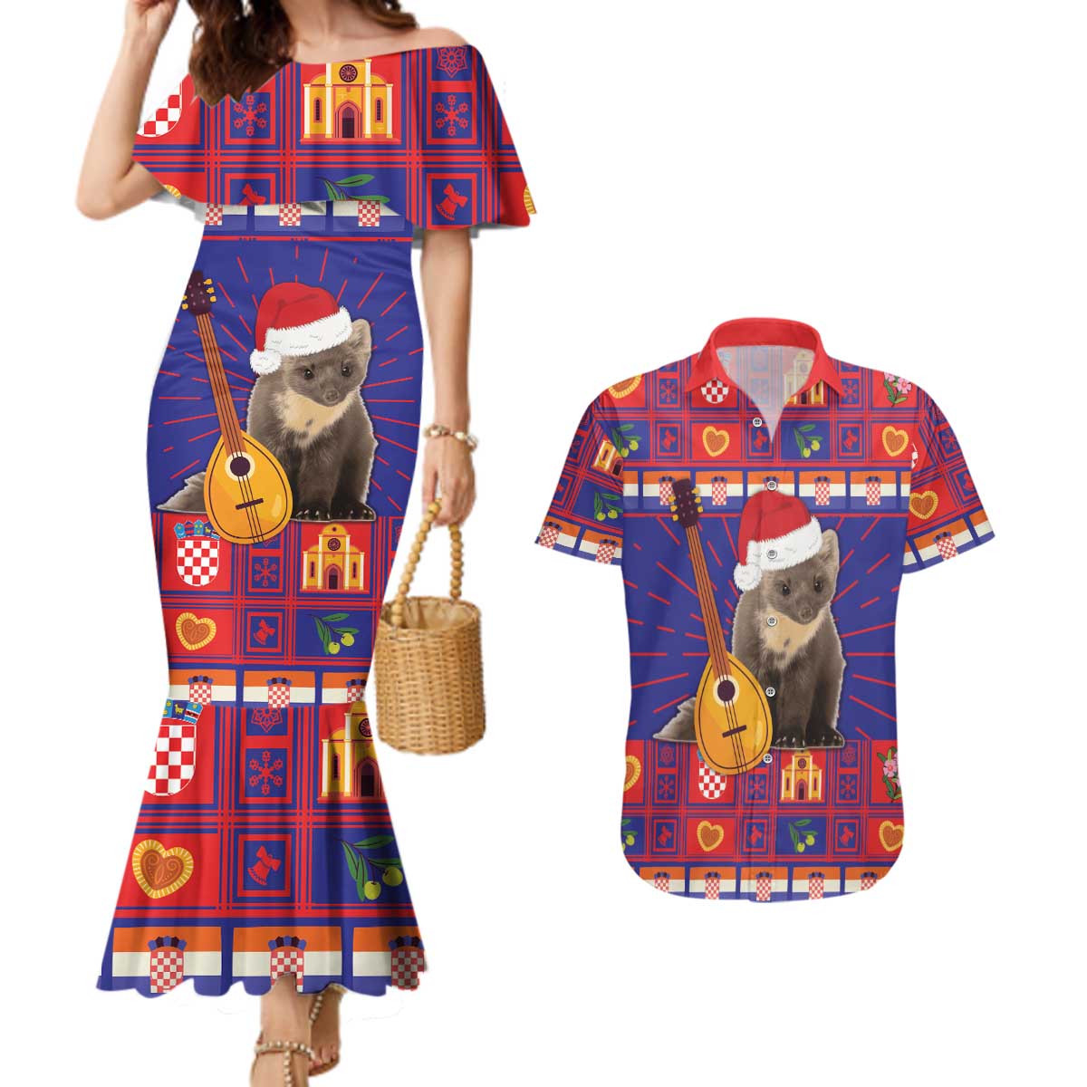 Croatia Christmas Couples Matching Mermaid Dress and Hawaiian Shirt Kuna Zlatica Merry Xmas - Wonder Print Shop