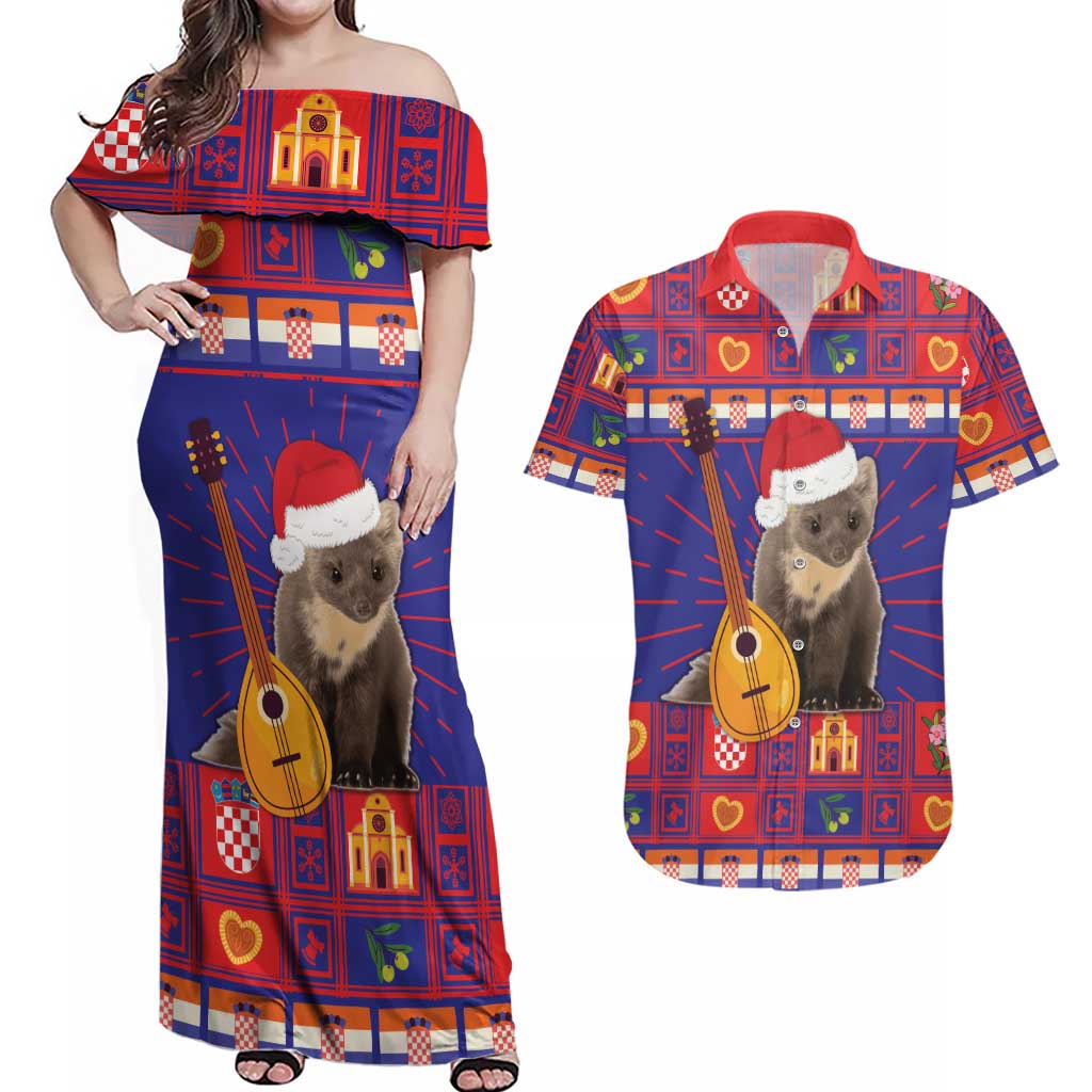 Croatia Christmas Couples Matching Off Shoulder Maxi Dress and Hawaiian Shirt Kuna Zlatica Merry Xmas - Wonder Print Shop