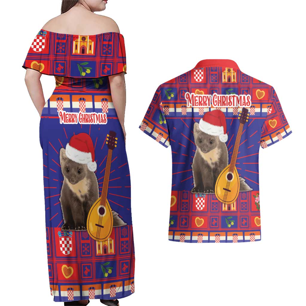 Croatia Christmas Couples Matching Off Shoulder Maxi Dress and Hawaiian Shirt Kuna Zlatica Merry Xmas - Wonder Print Shop