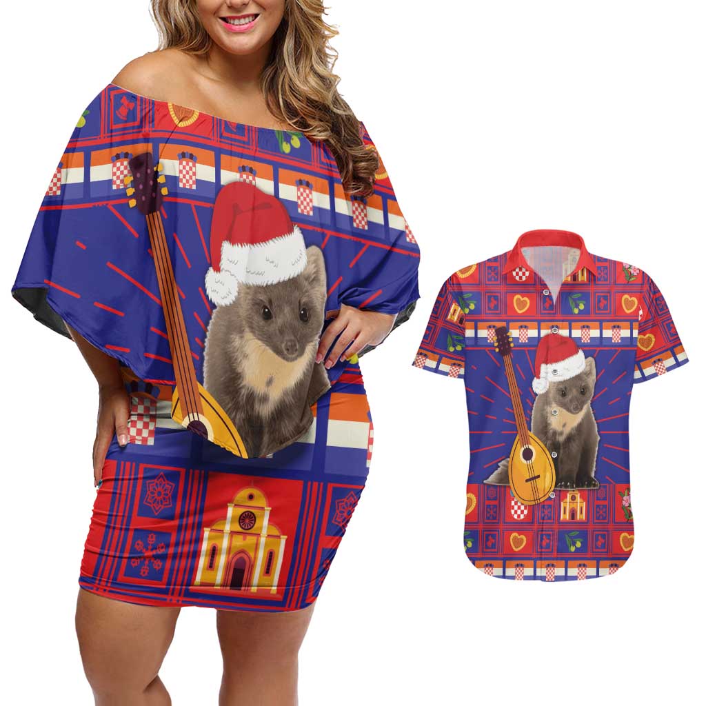 Croatia Christmas Couples Matching Off Shoulder Short Dress and Hawaiian Shirt Kuna Zlatica Merry Xmas - Wonder Print Shop