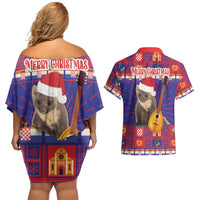 Croatia Christmas Couples Matching Off Shoulder Short Dress and Hawaiian Shirt Kuna Zlatica Merry Xmas - Wonder Print Shop