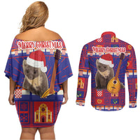 Croatia Christmas Couples Matching Off Shoulder Short Dress and Long Sleeve Button Shirt Kuna Zlatica Merry Xmas - Wonder Print Shop