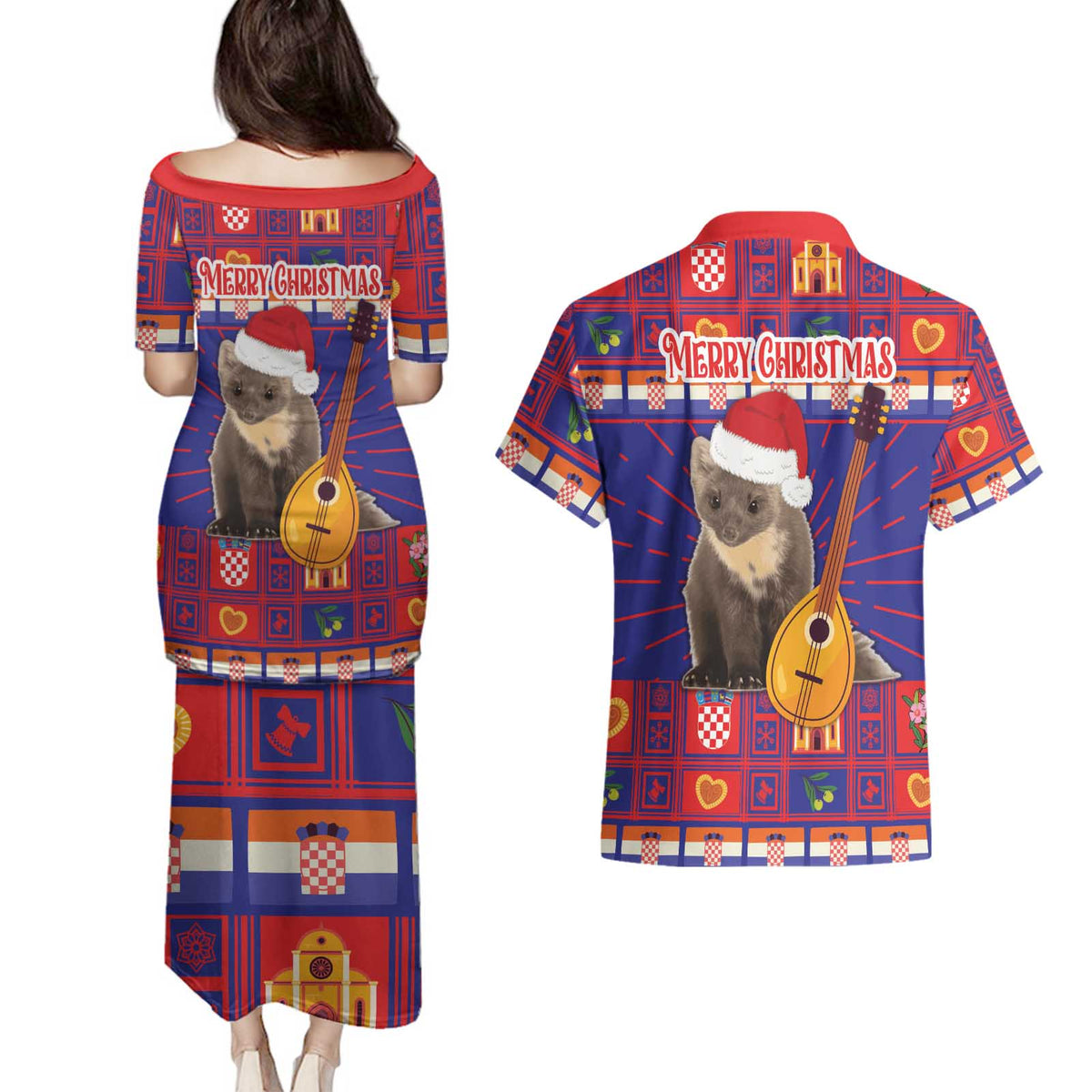 Croatia Christmas Couples Matching Puletasi and Hawaiian Shirt Kuna Zlatica Merry Xmas - Wonder Print Shop