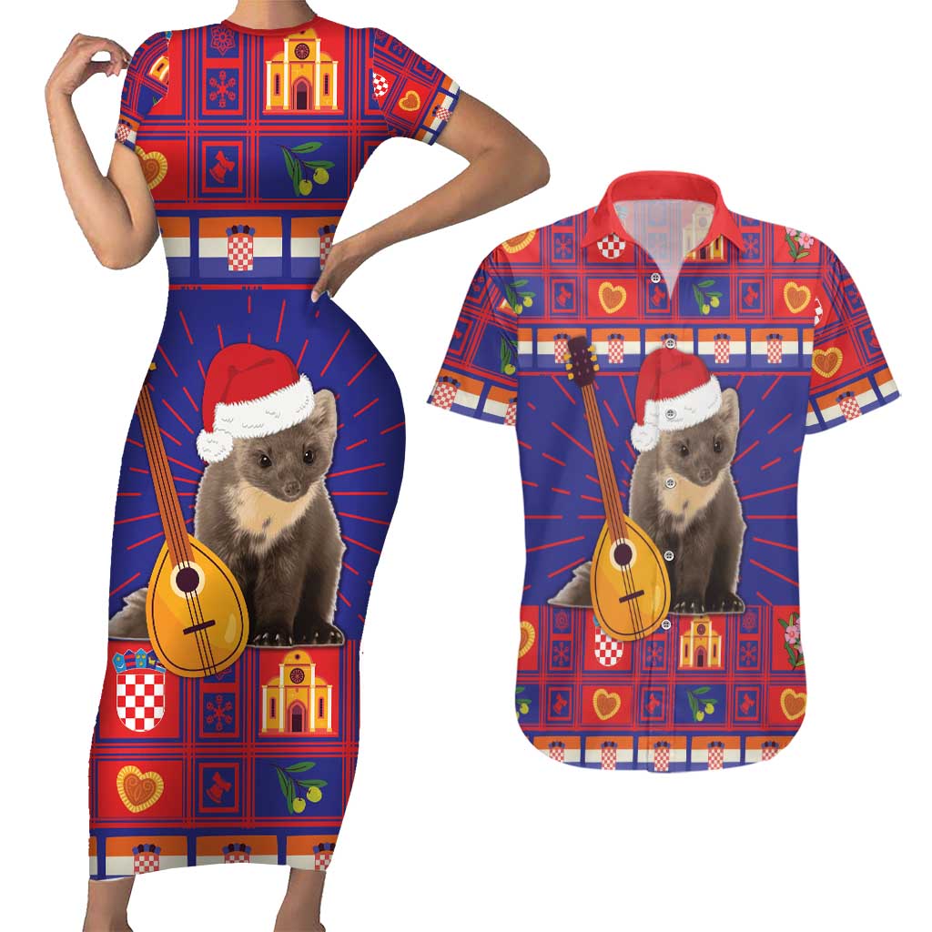 Croatia Christmas Couples Matching Short Sleeve Bodycon Dress and Hawaiian Shirt Kuna Zlatica Merry Xmas - Wonder Print Shop