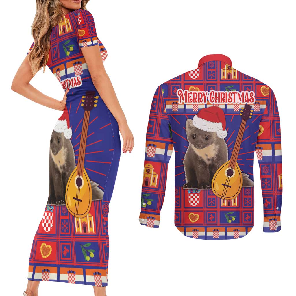 Croatia Christmas Couples Matching Short Sleeve Bodycon Dress and Long Sleeve Button Shirt Kuna Zlatica Merry Xmas - Wonder Print Shop