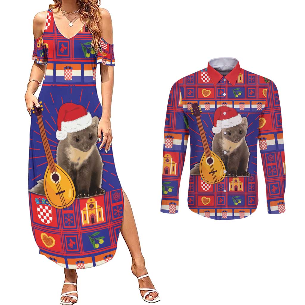 Croatia Christmas Couples Matching Summer Maxi Dress and Long Sleeve Button Shirt Kuna Zlatica Merry Xmas - Wonder Print Shop