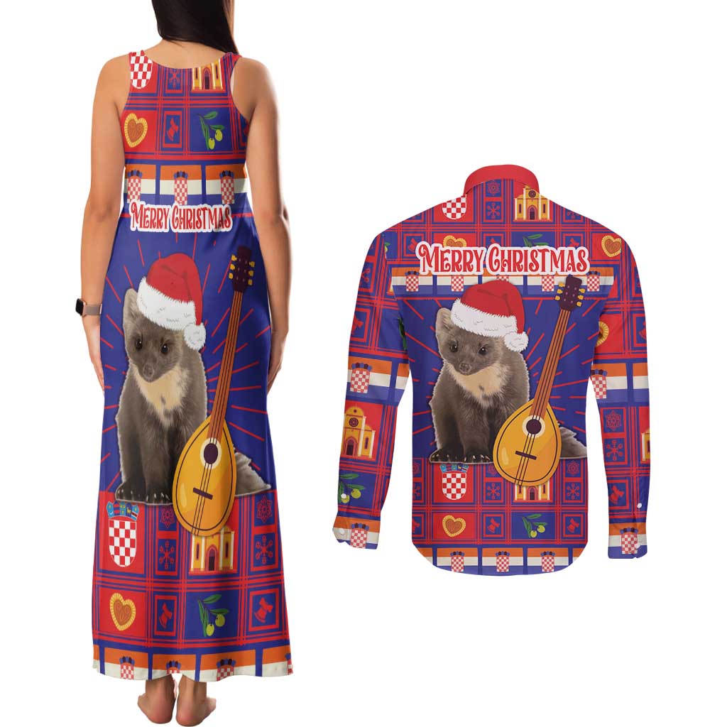 Croatia Christmas Couples Matching Tank Maxi Dress and Long Sleeve Button Shirt Kuna Zlatica Merry Xmas - Wonder Print Shop