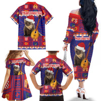 Croatia Christmas Family Matching Off The Shoulder Long Sleeve Dress and Hawaiian Shirt Kuna Zlatica Merry Xmas - Wonder Print Shop