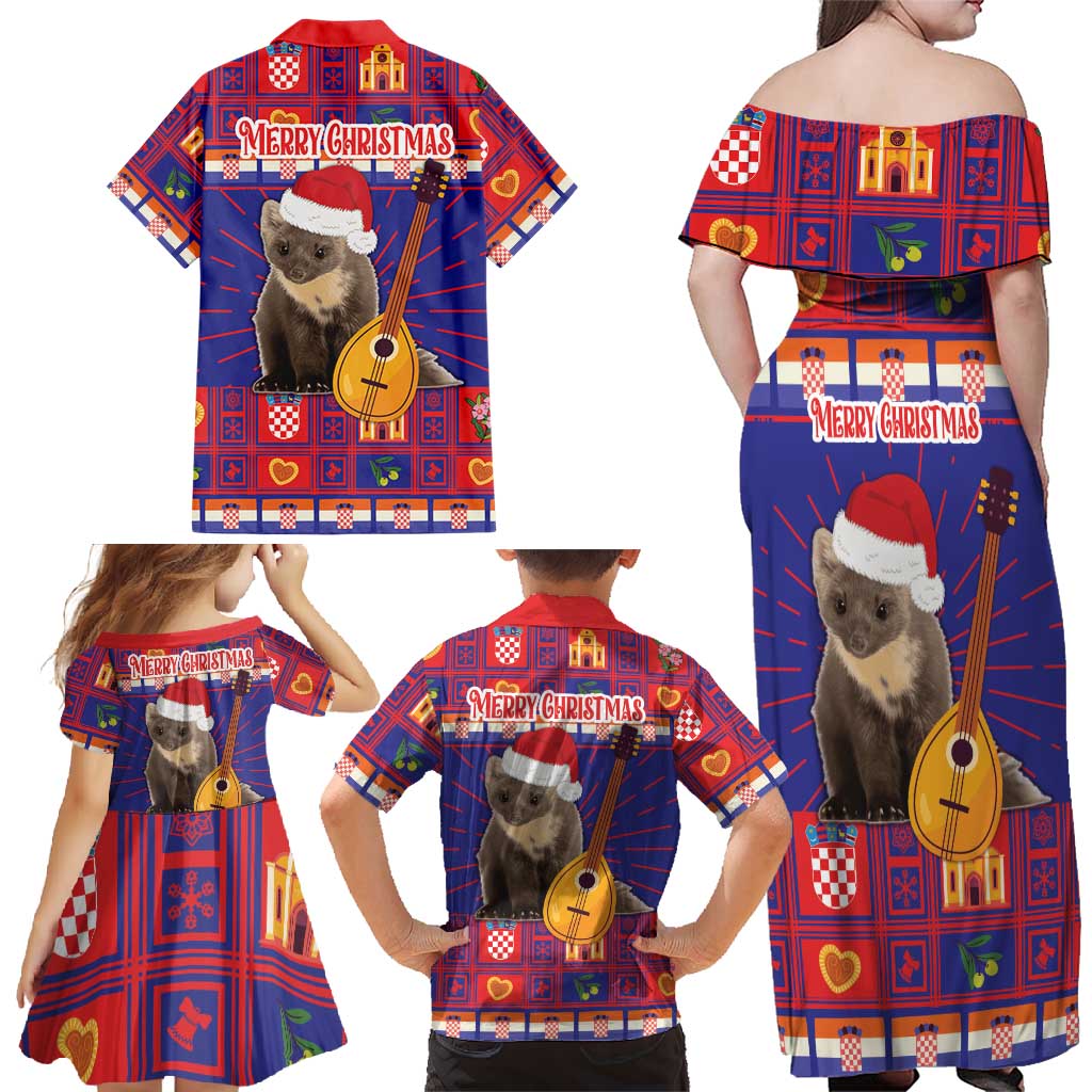 Croatia Christmas Family Matching Off Shoulder Maxi Dress and Hawaiian Shirt Kuna Zlatica Merry Xmas - Wonder Print Shop