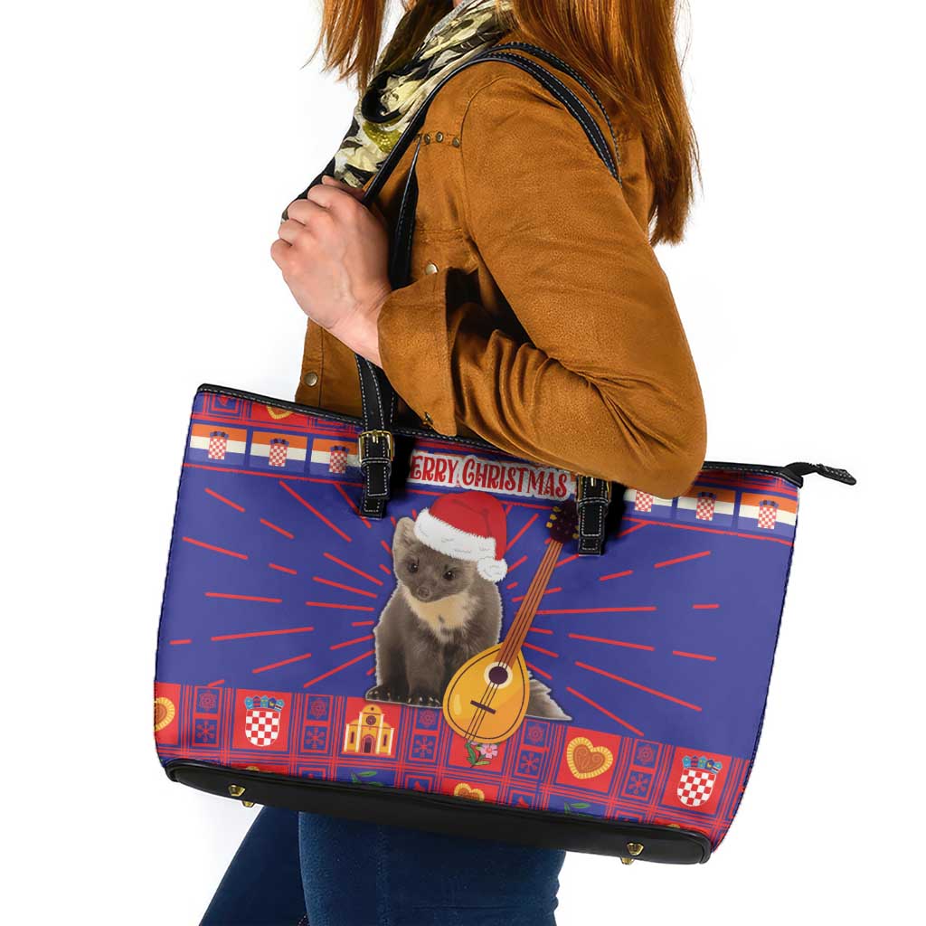 Croatia Christmas Leather Tote Bag Kuna Zlatica Merry Xmas - Wonder Print Shop