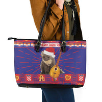 Croatia Christmas Leather Tote Bag Kuna Zlatica Merry Xmas - Wonder Print Shop