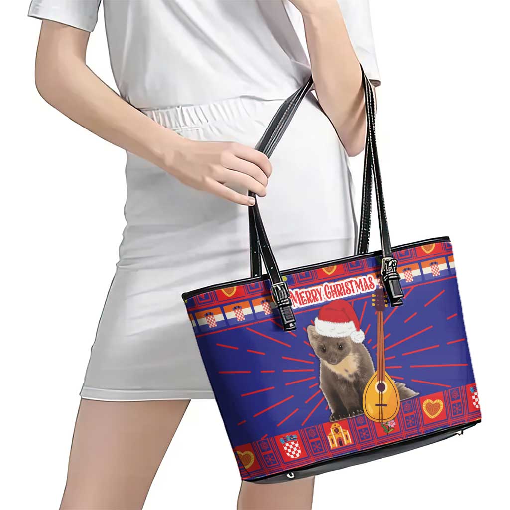 Croatia Christmas Leather Tote Bag Kuna Zlatica Merry Xmas - Wonder Print Shop