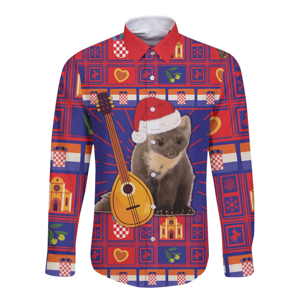 Croatia Christmas Long Sleeve Button Shirt Kuna Zlatica Merry Xmas - Wonder Print Shop