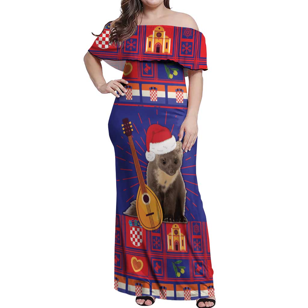 Croatia Christmas Off Shoulder Maxi Dress Kuna Zlatica Merry Xmas - Wonder Print Shop