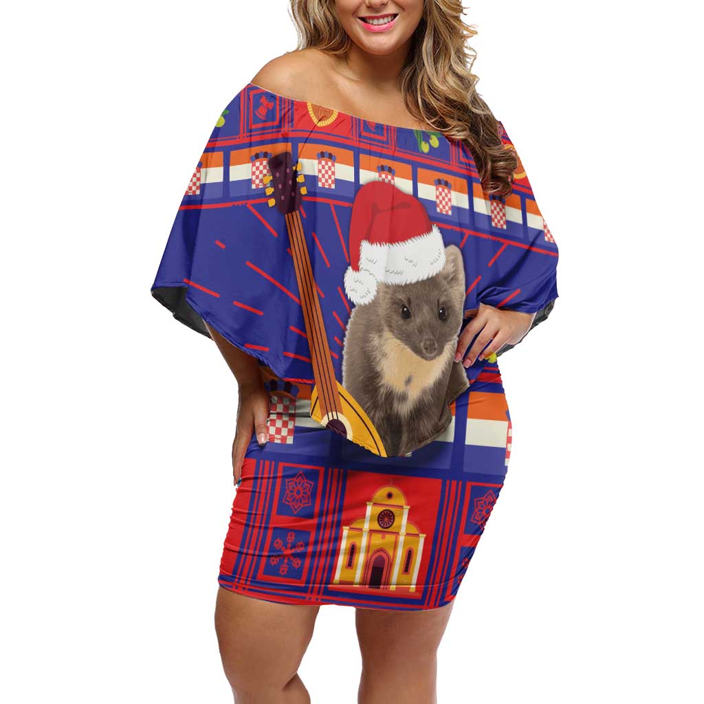 Croatia Christmas Off Shoulder Short Dress Kuna Zlatica Merry Xmas - Wonder Print Shop