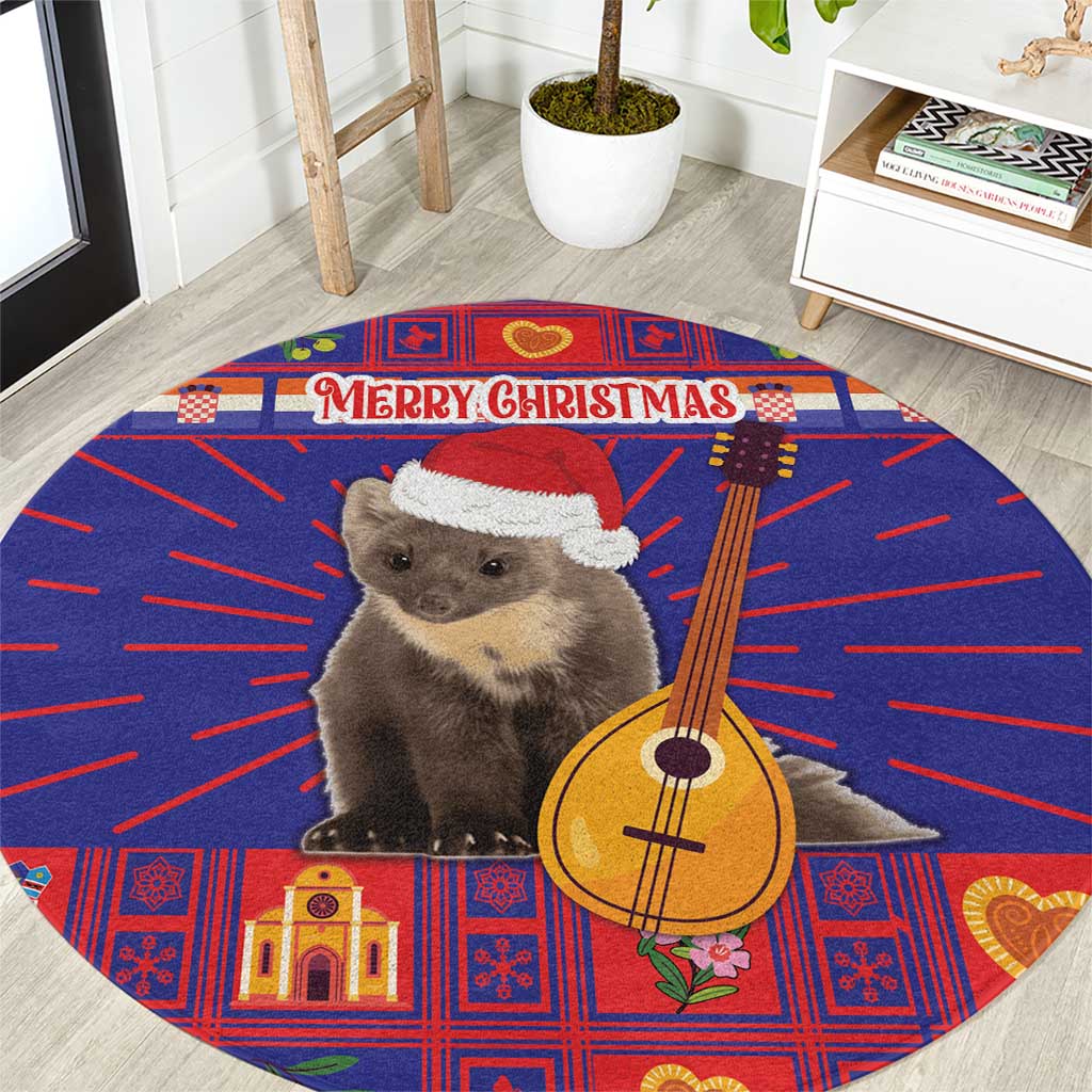 Croatia Christmas Round Carpet Kuna Zlatica Merry Xmas