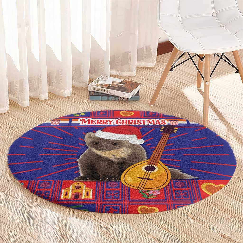 Croatia Christmas Round Carpet Kuna Zlatica Merry Xmas