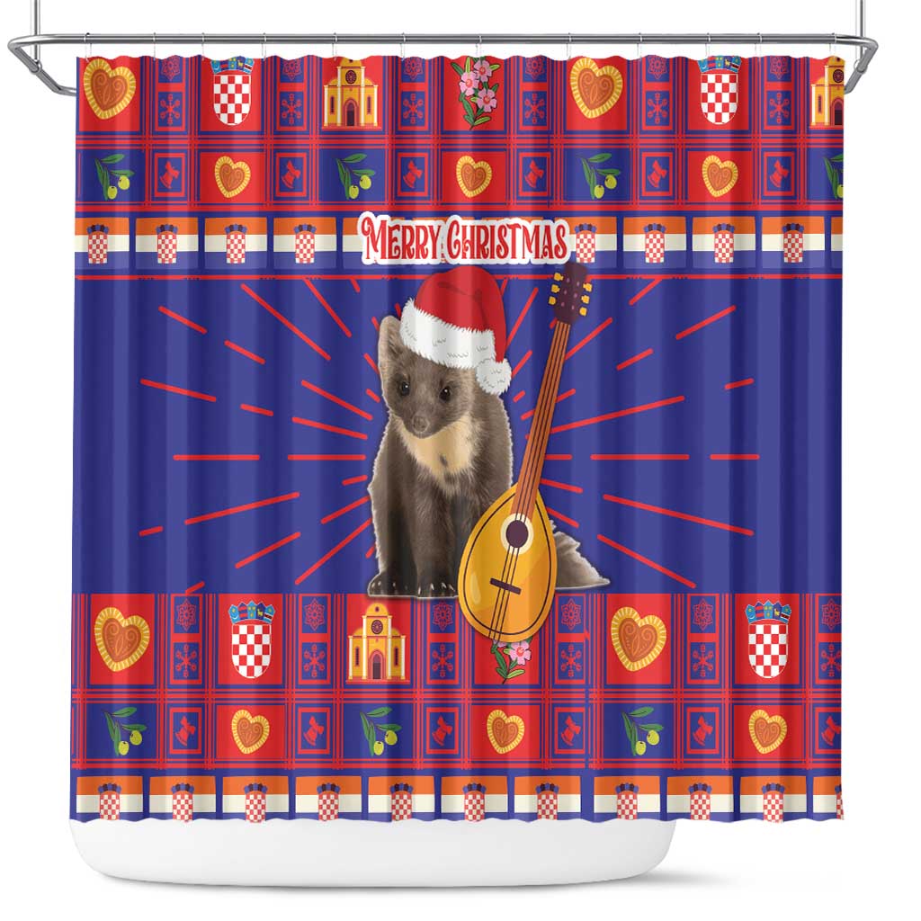 Croatia Christmas Shower Curtain Kuna Zlatica Merry Xmas