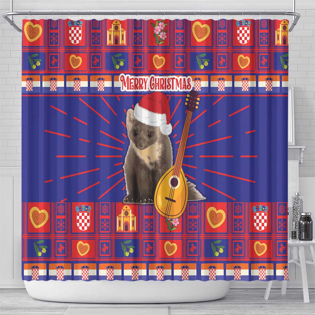 Croatia Christmas Shower Curtain Kuna Zlatica Merry Xmas