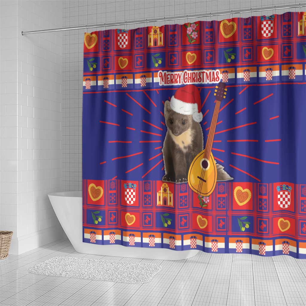 Croatia Christmas Shower Curtain Kuna Zlatica Merry Xmas