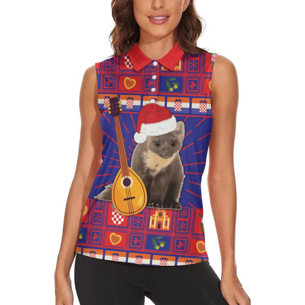 Croatia Christmas Women Sleeveless Polo Shirt Kuna Zlatica Merry Xmas - Wonder Print Shop
