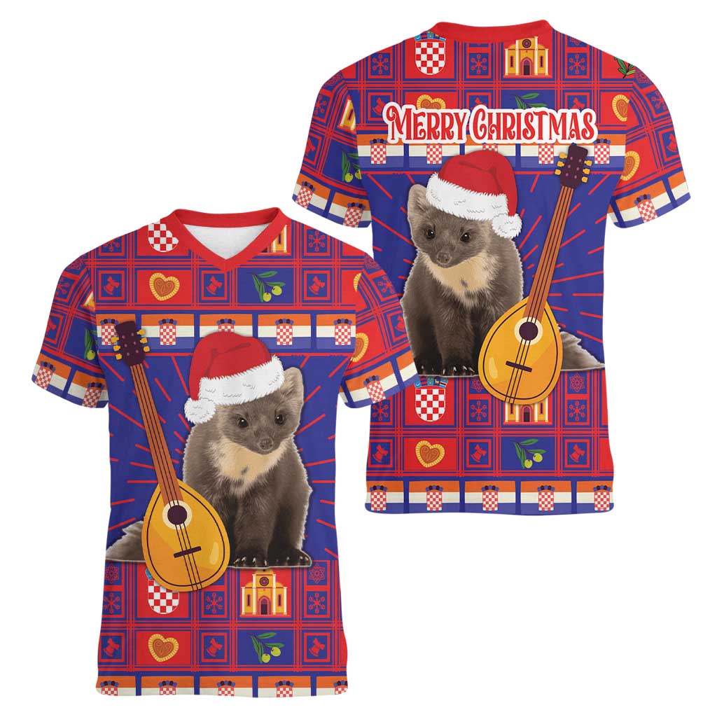 Croatia Christmas Women V-Neck T-Shirt Kuna Zlatica Merry Xmas - Wonder Print Shop