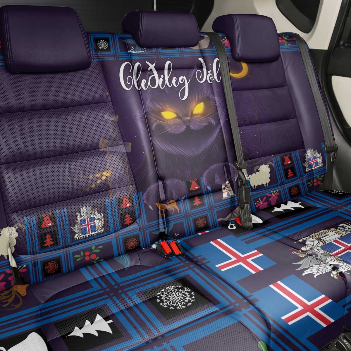 Iceland Christmas Back Car Seat Cover Yule Cat Christmas Lightning Art - Wonder Print Shop