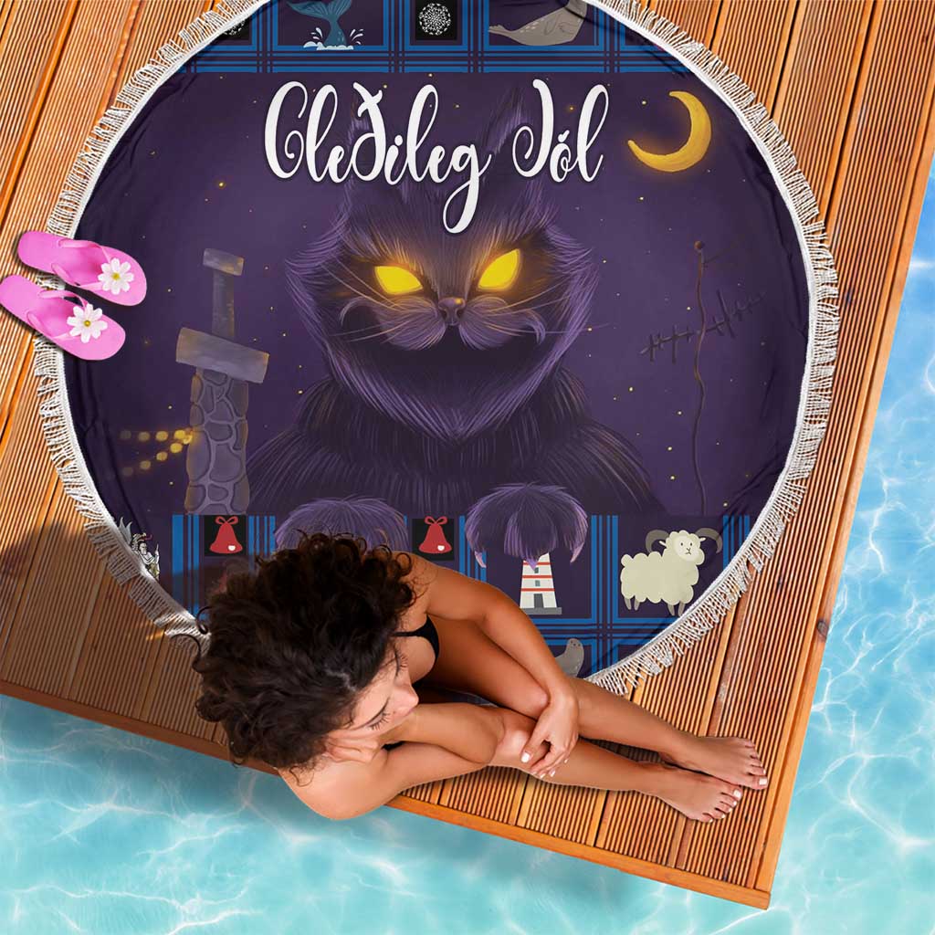 Iceland Christmas Beach Blanket Yule Cat Christmas Lightning Art - Wonder Print Shop