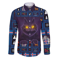 Iceland Christmas Family Matching Off The Shoulder Long Sleeve Dress and Hawaiian Shirt Yule Cat Christmas Lightning Art - Wonder Print Shop