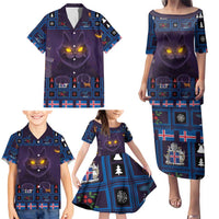 Iceland Christmas Family Matching Puletasi and Hawaiian Shirt Yule Cat Christmas Lightning Art - Wonder Print Shop