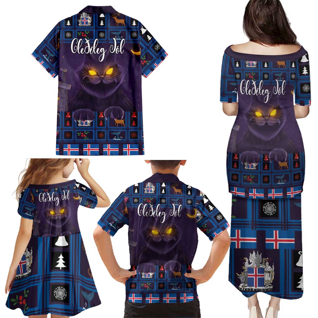 Iceland Christmas Family Matching Puletasi and Hawaiian Shirt Yule Cat Christmas Lightning Art - Wonder Print Shop