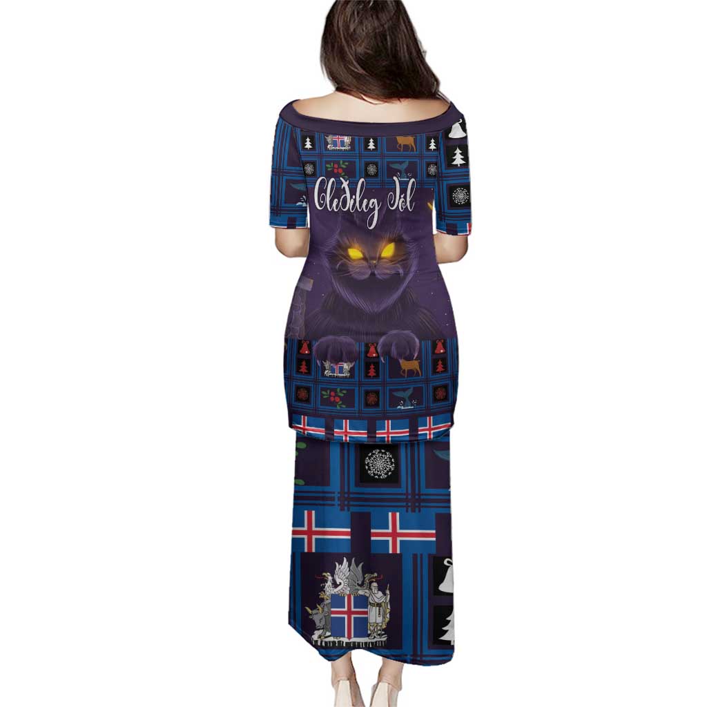 Iceland Christmas Family Matching Puletasi and Hawaiian Shirt Yule Cat Christmas Lightning Art - Wonder Print Shop