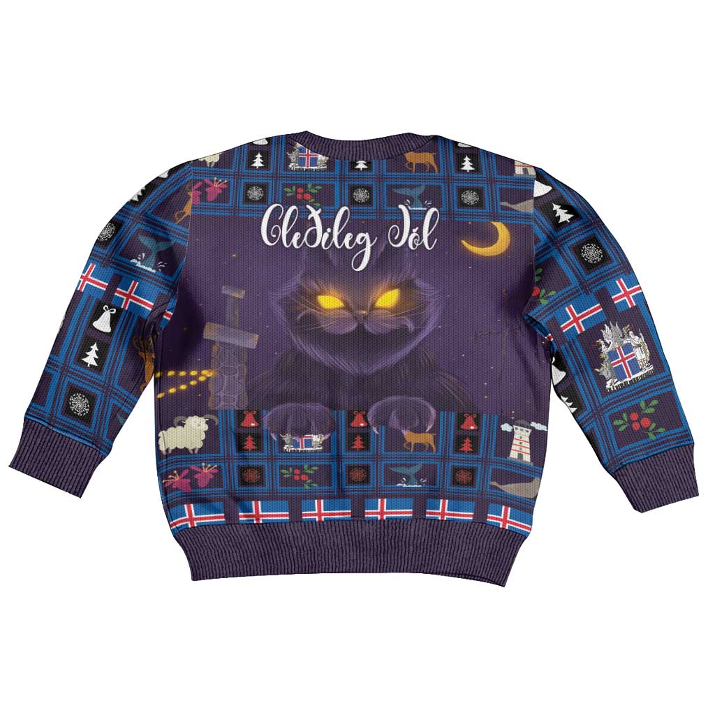Iceland Christmas Kid Ugly Christmas Sweater Yule Cat Christmas Lightning Art - Wonder Print Shop