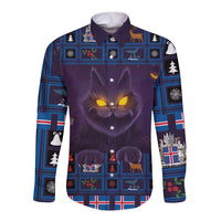 Iceland Christmas Long Sleeve Button Shirt Yule Cat Christmas Lightning Art - Wonder Print Shop