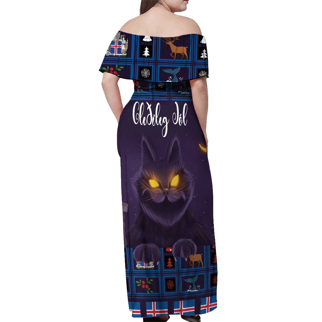 Iceland Christmas Off Shoulder Maxi Dress Yule Cat Christmas Lightning Art - Wonder Print Shop