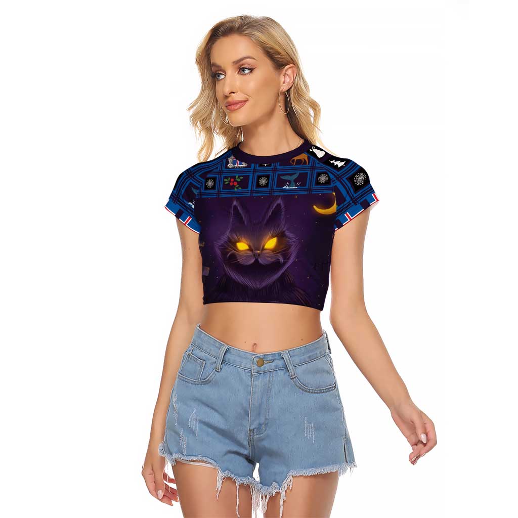 Iceland Christmas Raglan Cropped T Shirt Yule Cat Christmas Lightning Art - Wonder Print Shop
