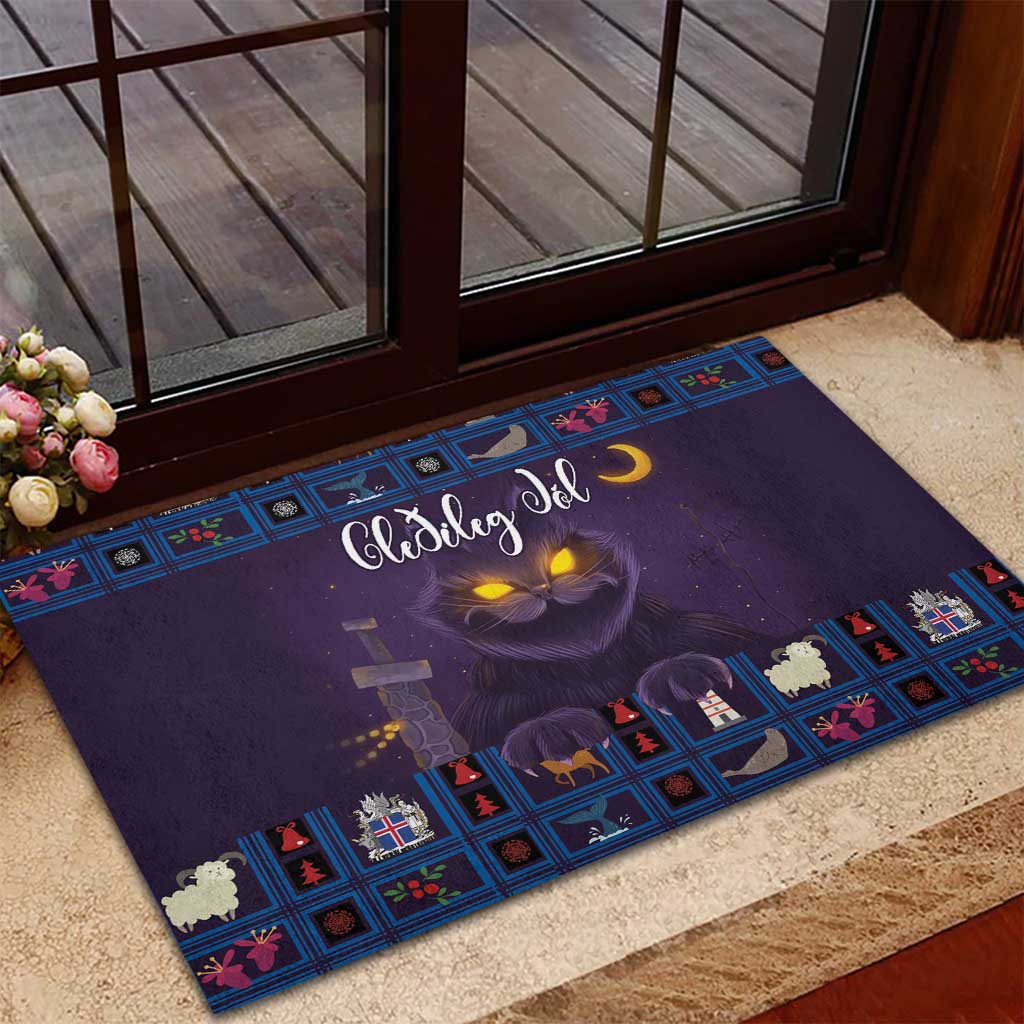 Iceland Christmas Rubber Doormat Yule Cat Christmas Lightning Art - Wonder Print Shop