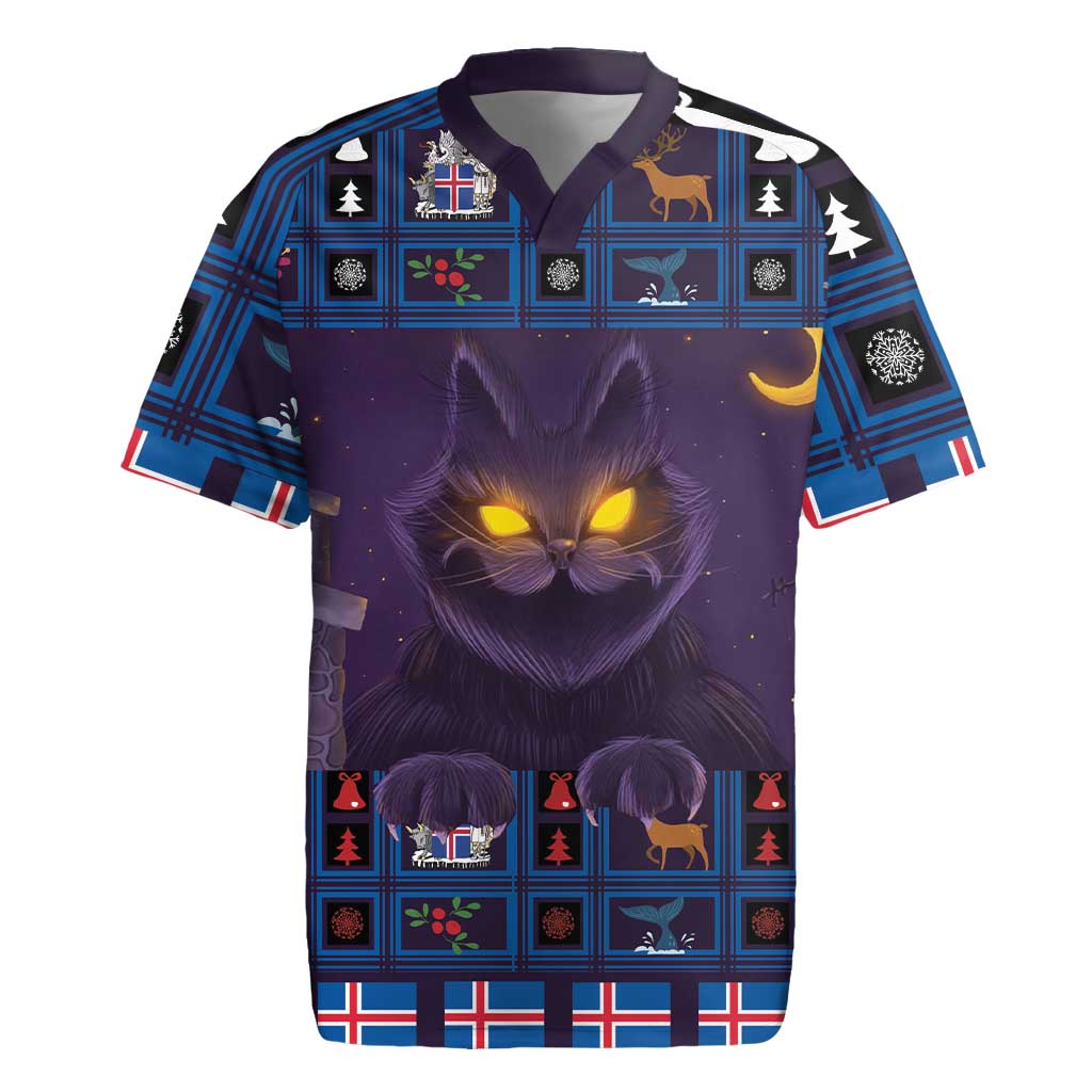 Iceland Christmas Rugby Jersey Yule Cat Christmas Lightning Art - Wonder Print Shop