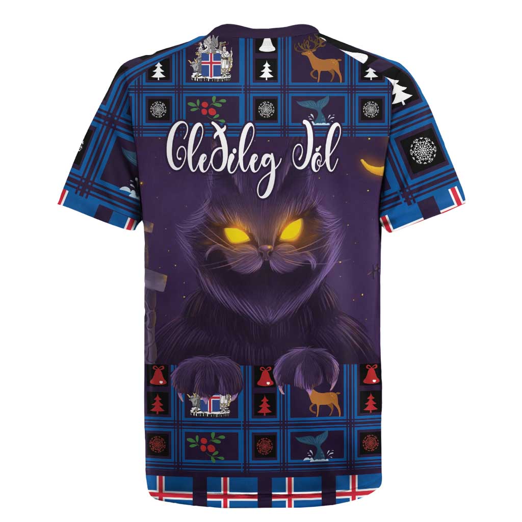 Iceland Christmas Rugby Jersey Yule Cat Christmas Lightning Art - Wonder Print Shop